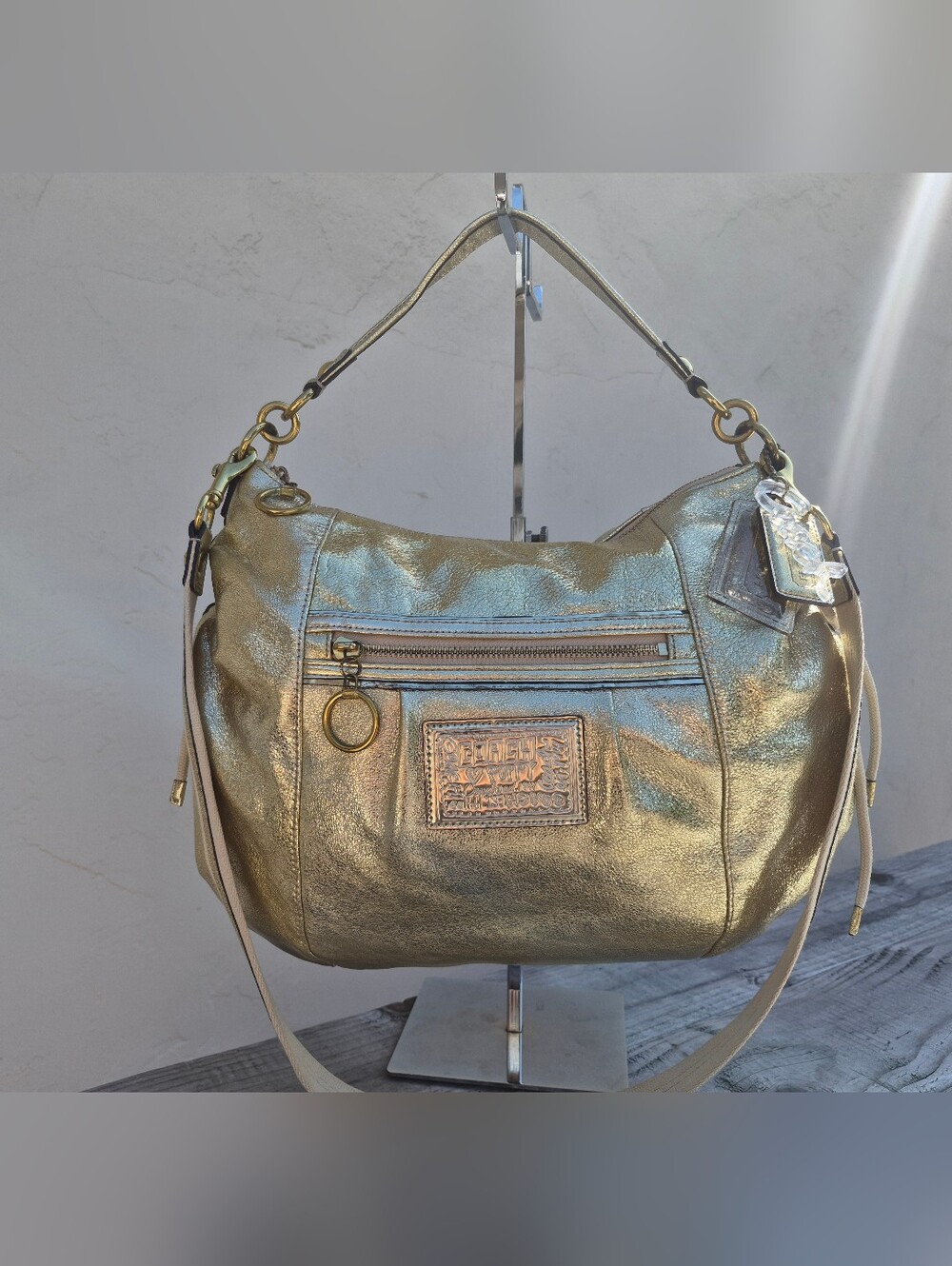 Coach Poppy "Jazzy" Hobo Crossbody Bag in Metallic Gold - Picture 3 of 16